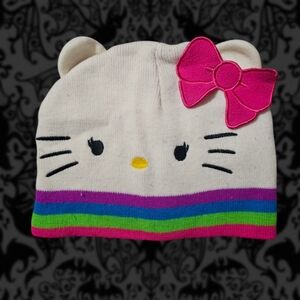 Hello Kitty Knit Beanie With Face & Bow - White, Pink, Green, Blue & Purple